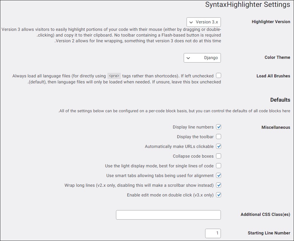 تنظیمات افزونه SyntaxHighlighter Evolved
