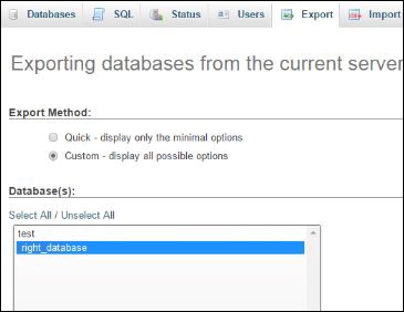 Exporting databases fro current server-تغییر قالب وردپرس
