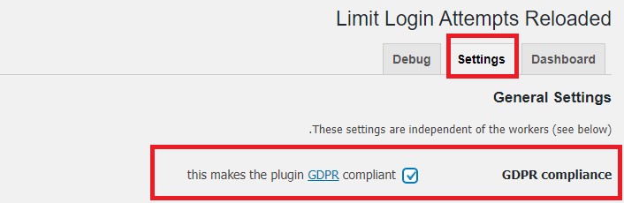 Limit Login Attempts Reloaded setting page-