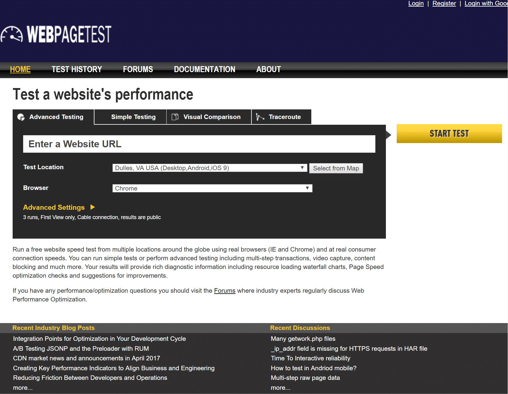 webpage test-تست سرعت وردپرس