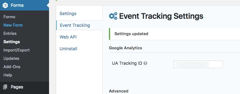 event tracking settings-اتصال Gravity Forms به گوگل آنالیتیکس