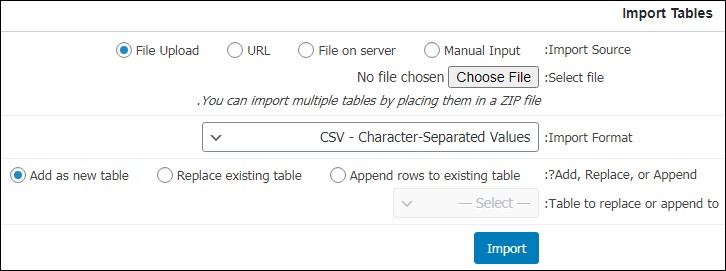 Import Tab in tablepress