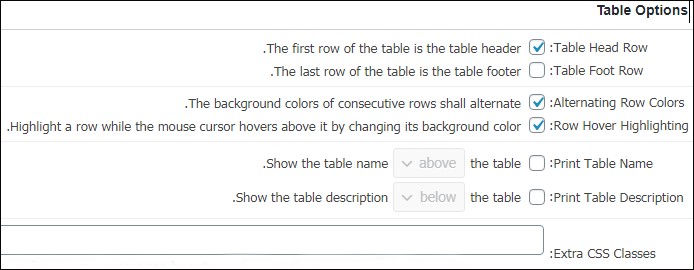 Table Option