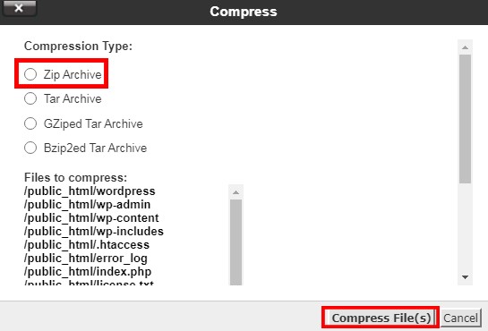 Compress Files in cpanel host-بکاپ کامل از سایت وردپرس