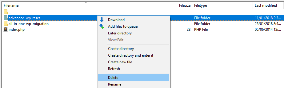 delete folder- پاک کردن افزونه‌ها به طور کامل از وردپرس