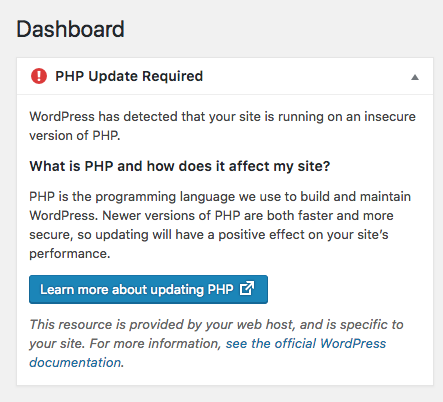 link- قدیمی بودن نسخه PHP هاست