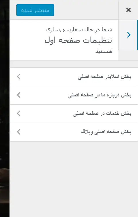 home page setting- قالب وردپرس Bizstart