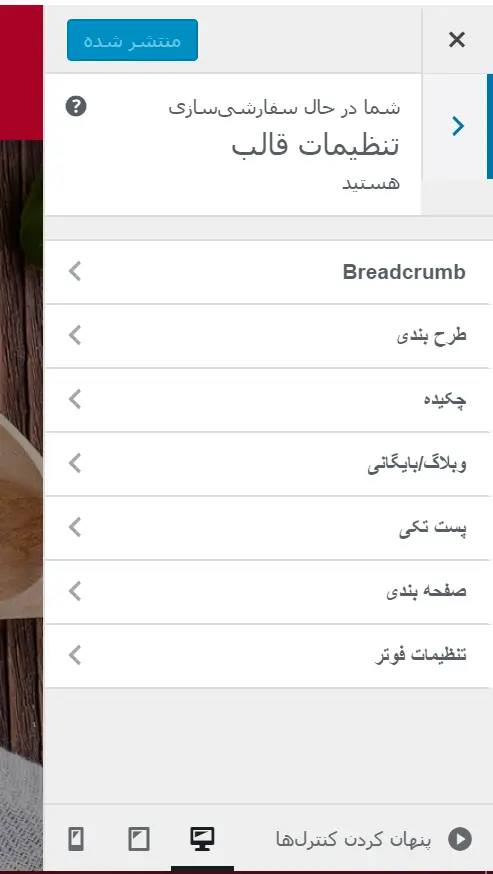 theme setting- قالب وردپرس Food Restro