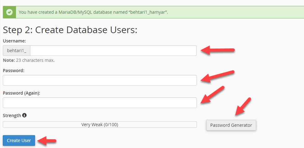 create username for database