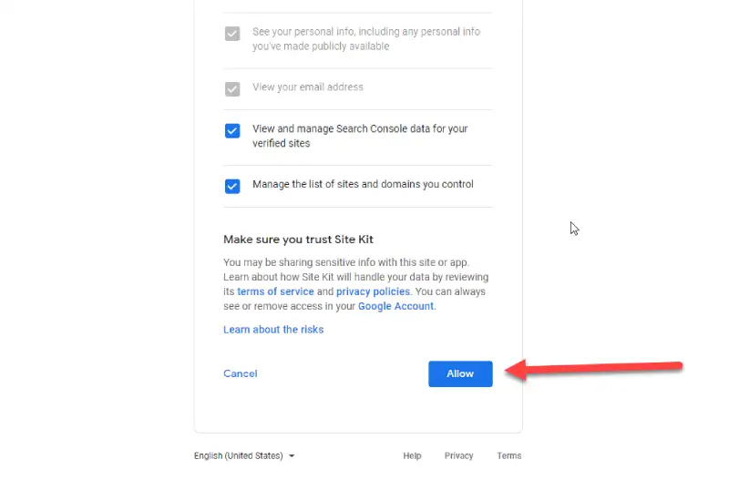 allow access google- سطح دسترسی