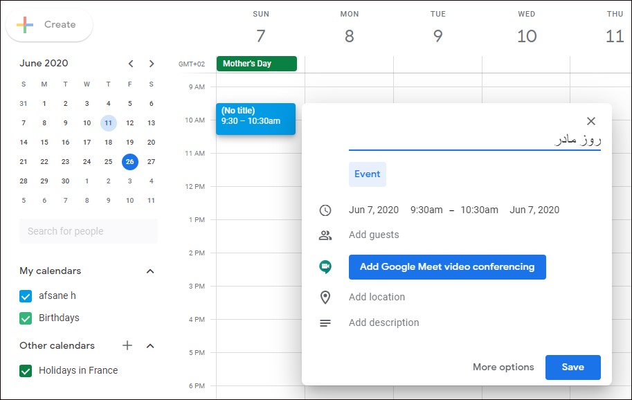 Add event to Gmail calendar