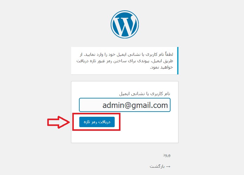 insert username or Email-تغییر رمز وردپرس