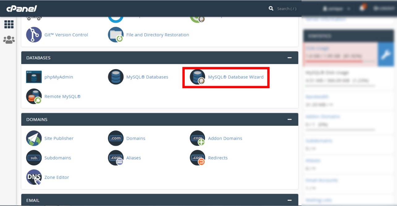 mySQL & database wizard در هاست Cpanel
