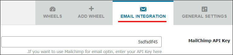 سربرگ Email Integration در تنظیمات افزونه WP Optin Wheel