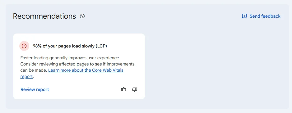 خطای LCP در سرچ کنسول