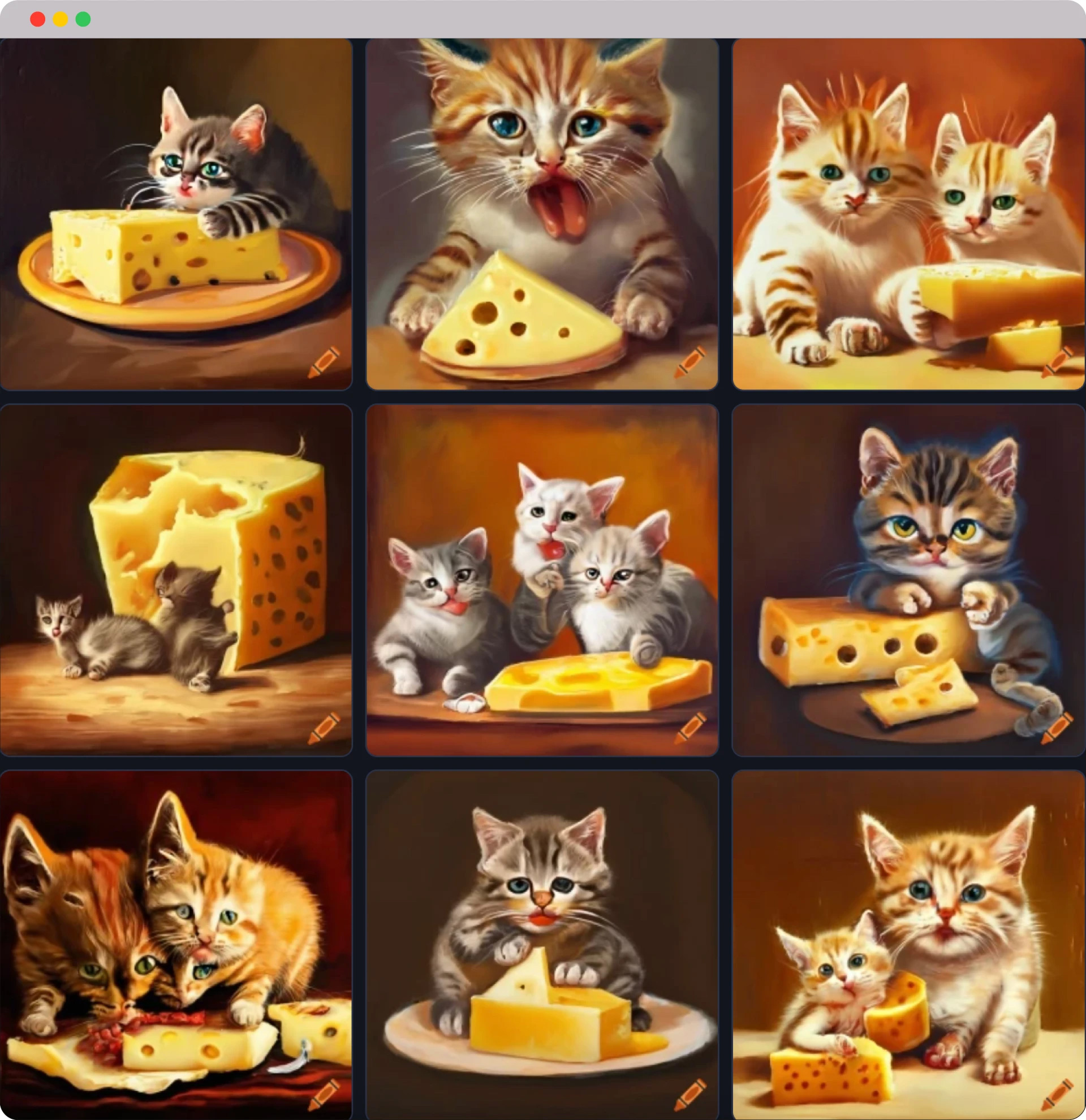 ۳ بچه گربه در حال پنیر خورن 
