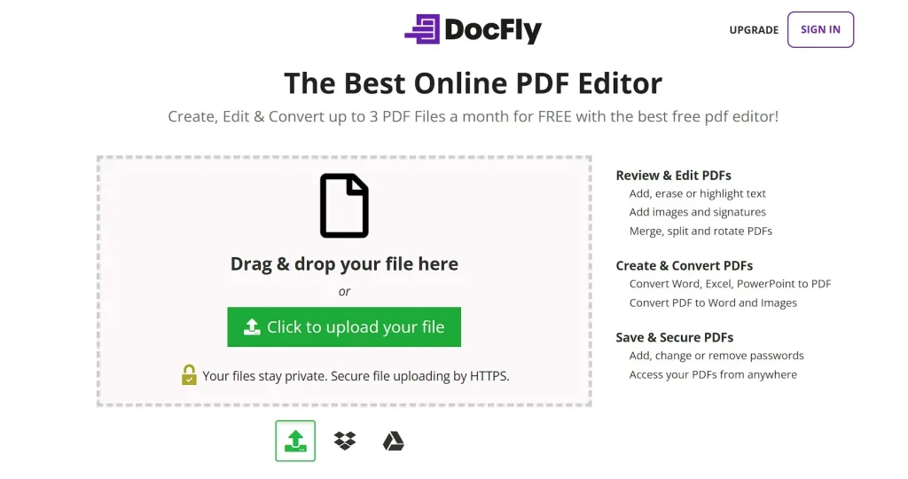 تصویری از صفحه اصلی سایت docfly برای کم کردن حجم و اندازه pdf