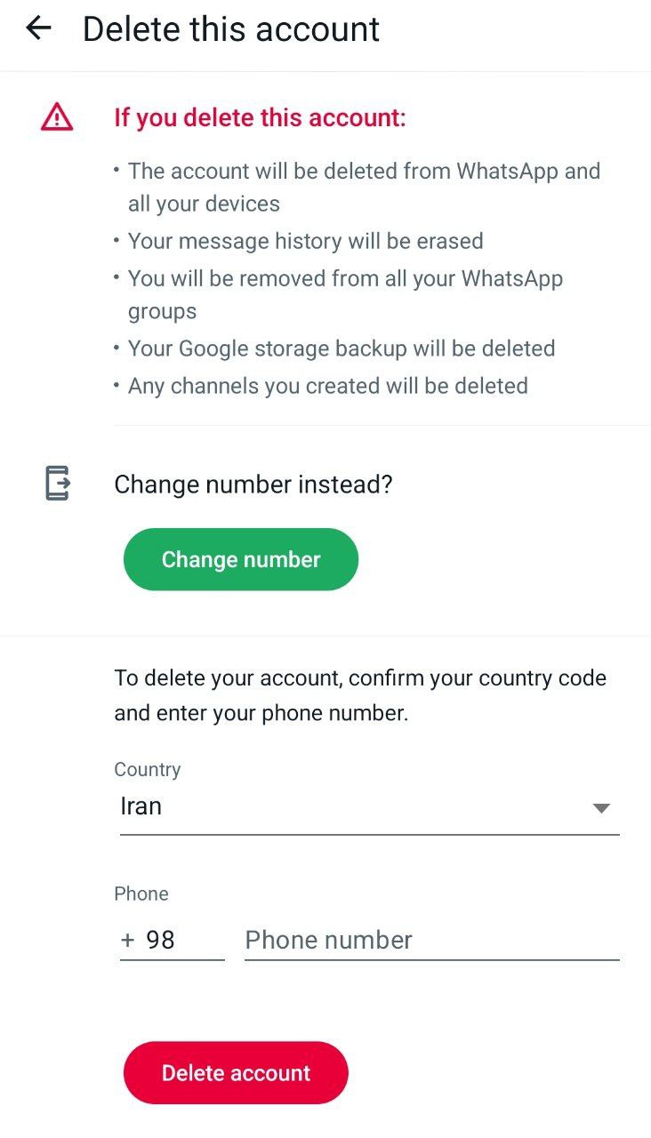 دیلیت اکانت در واتس اپ