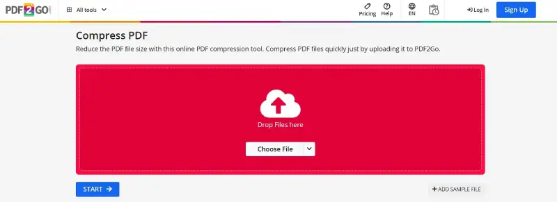 صفحه وبسایت pdf2go برای کم کردن حجم پی دی اف