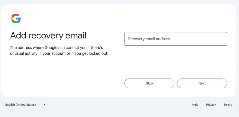افزودن ایمیل ریکاوری