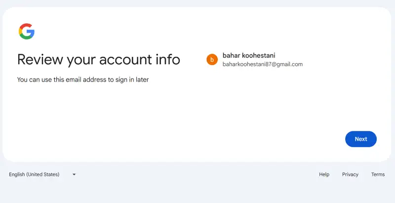 ایجاد شدن اکانت