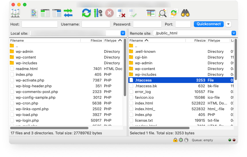 FTP- ساخت فایل htaccess برای وردپرس