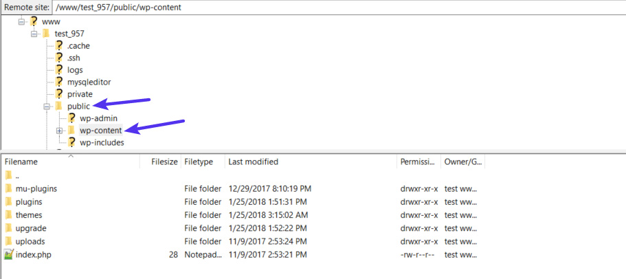 رفتن به پوشه wp content