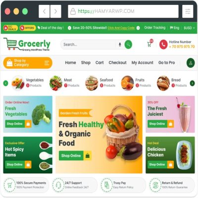 قالب فروشگاهی رایگان ووکامرس Grocerly