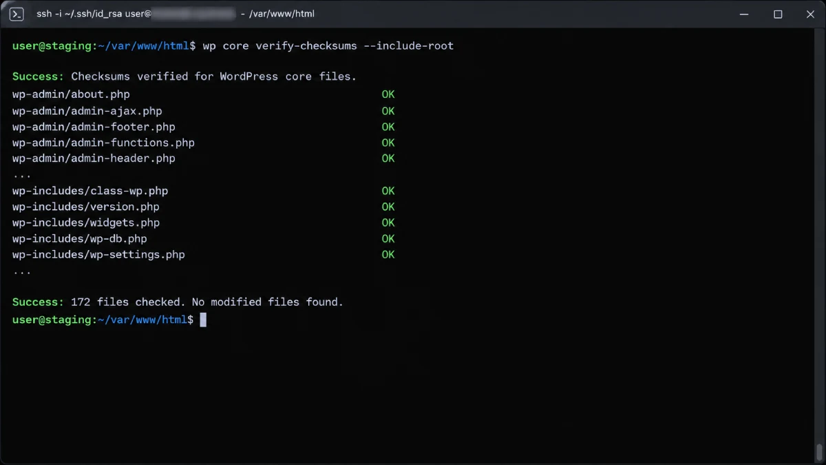 بررسی فایل های هسته وردپرس با دستور verify checksums بعد از هک