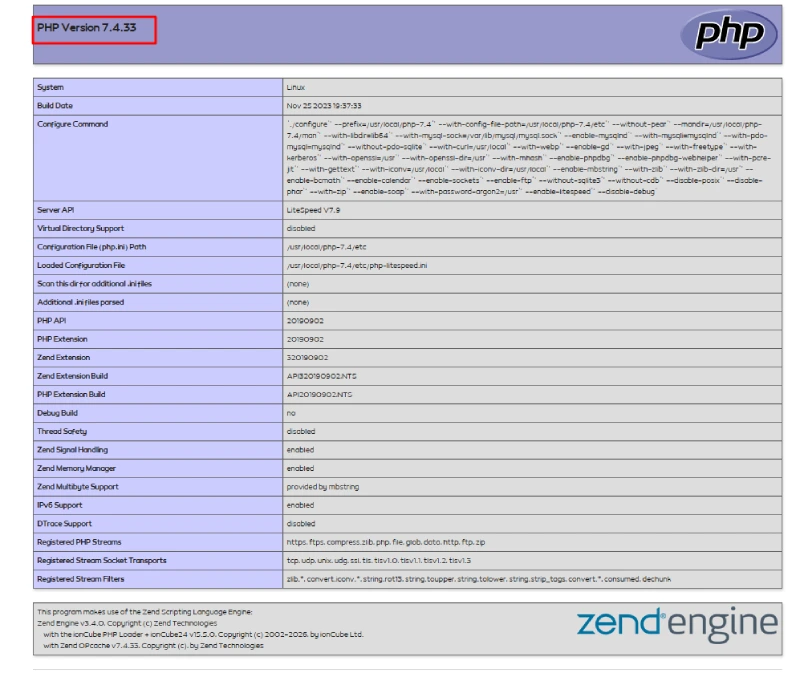 بررسی نسخه PHP با فایل phpinfo