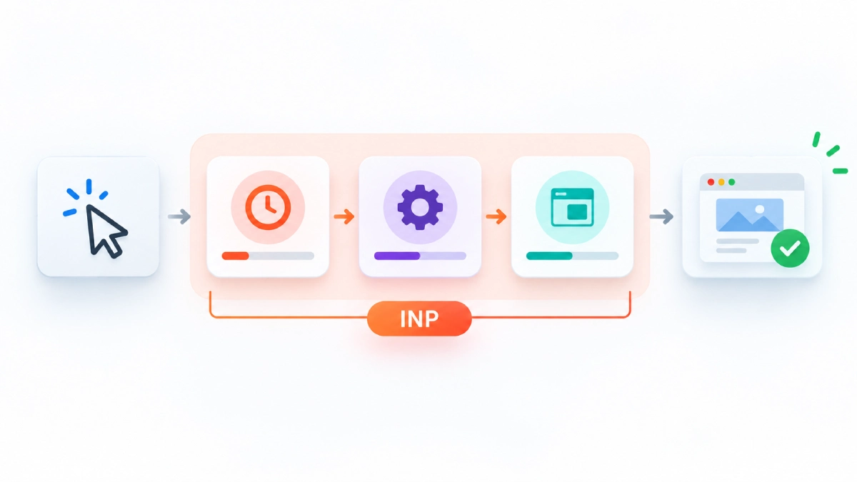 سه مرحله تشکیل دهنده معیار INP شامل تاخیر ورودی پردازش و نمایش.
