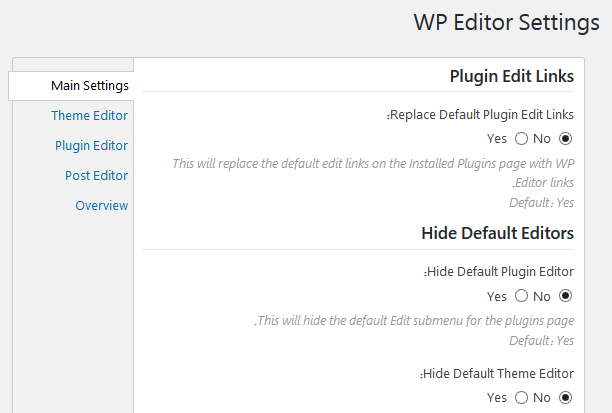 wp editor setting-ویرایشگر کدها در وردپرس